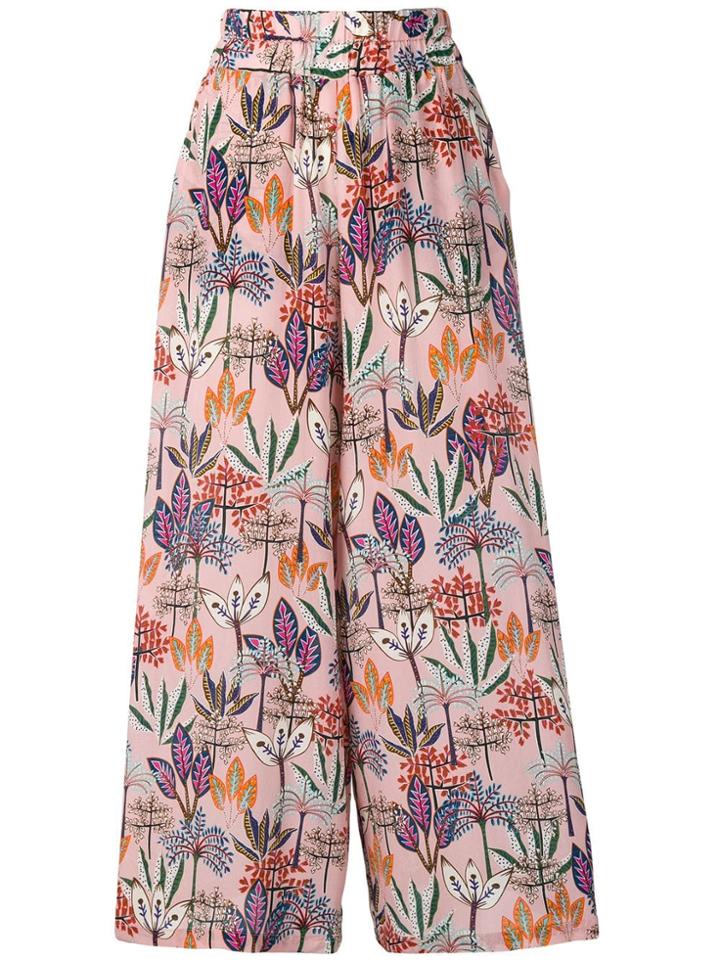Altea Leaf Print Palazzo Trousers - Pink
