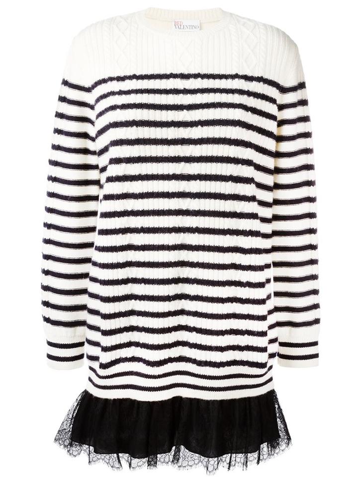 Red Valentino Lace Hem Striped Sweater, Women's, Size: Medium, Black, Polyamide/polyester/spandex/elastane/virgin Wool