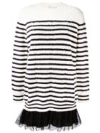 Red Valentino Lace Hem Striped Sweater, Women's, Size: Medium, Black, Polyamide/polyester/spandex/elastane/virgin Wool