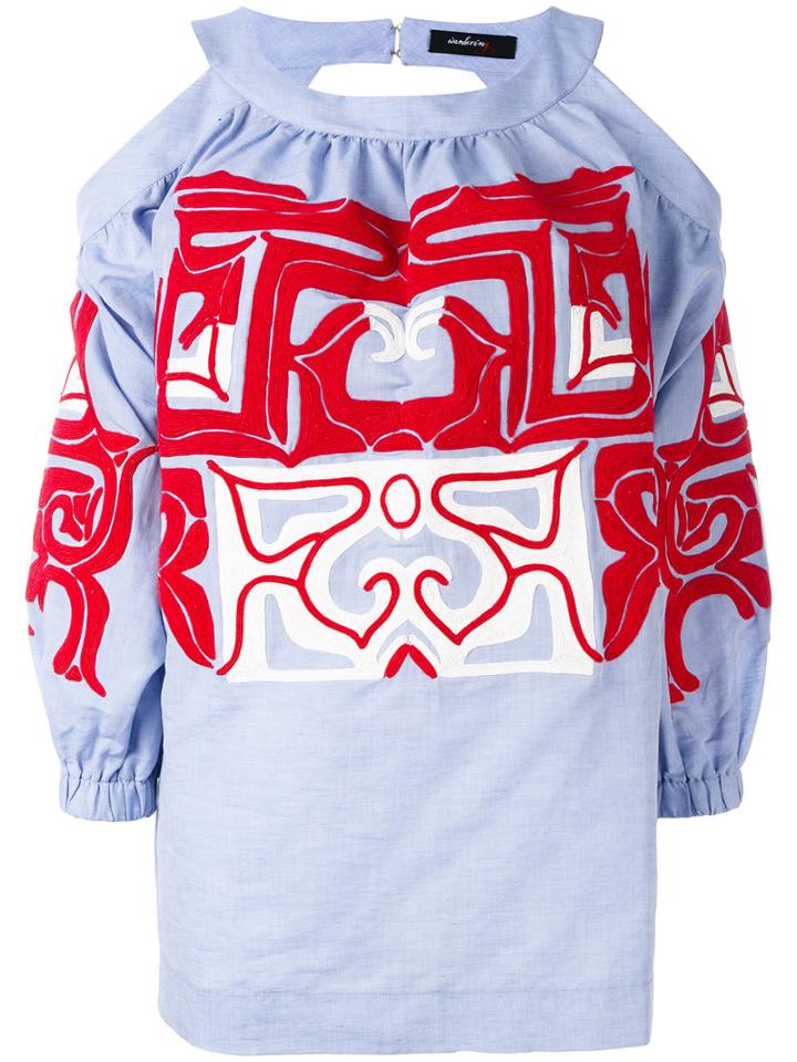 Wandering - Printed Open Shoulder Blouse - Women - Cotton/viscose - 40, Women's, Blue, Cotton/viscose