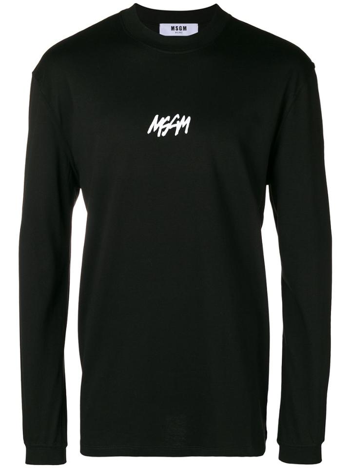 Msgm Mini Logo Print Long Sleeve Top - Black