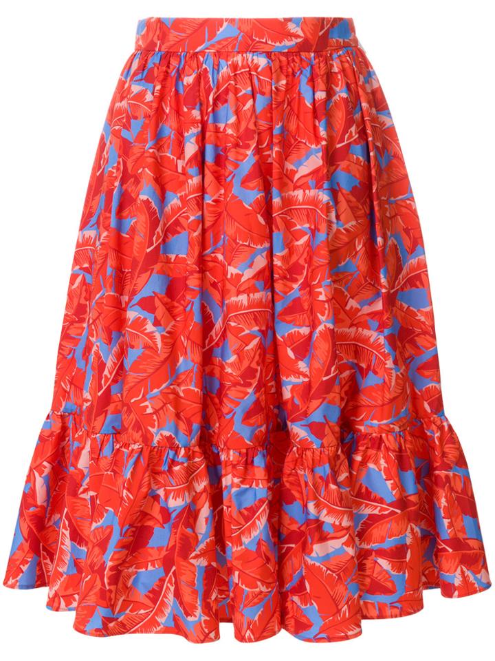 Msgm Leaf Print Midi Skirt - Multicolour