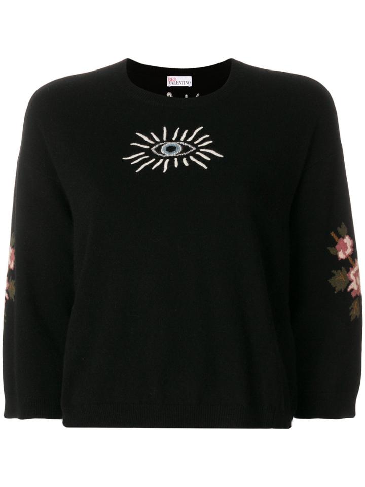 Red Valentino Cropped Embroidered Top - Black