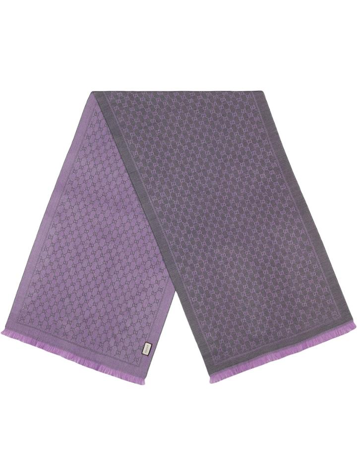 Gucci Wool Gg Jacquard Scarf - Pink & Purple