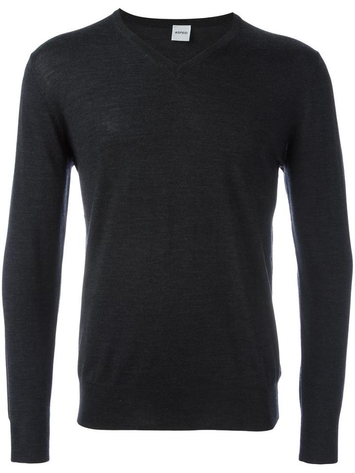 Aspesi V-neck Jumper, Men's, Size: 54, Black, Wool