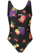 Msgm Fruit Print One-piece Swimsuit - Black