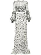 Alex Perry Laura Printed Ruffle Gown - White