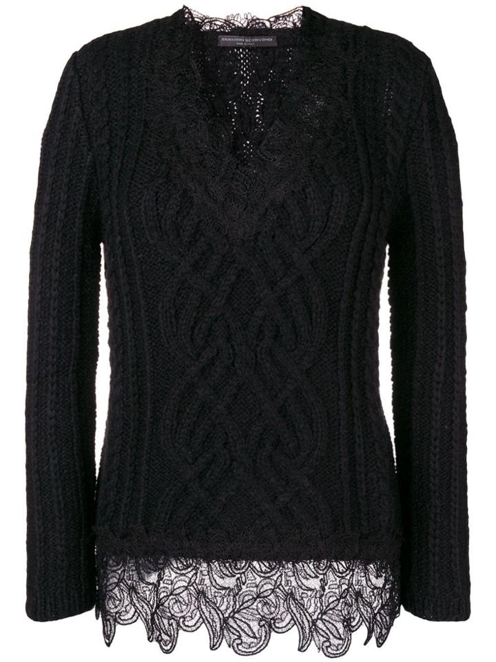 Ermanno Scervino Lace Trim Cable Knit Sweater - Black