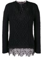 Ermanno Scervino Lace Trim Cable Knit Sweater - Black