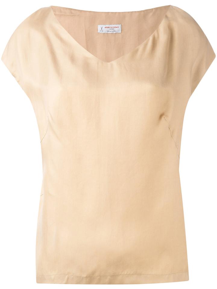 V-neck Blouse - Women - Cupro - 46, Nude/neutrals, Cupro, Alberto Biani