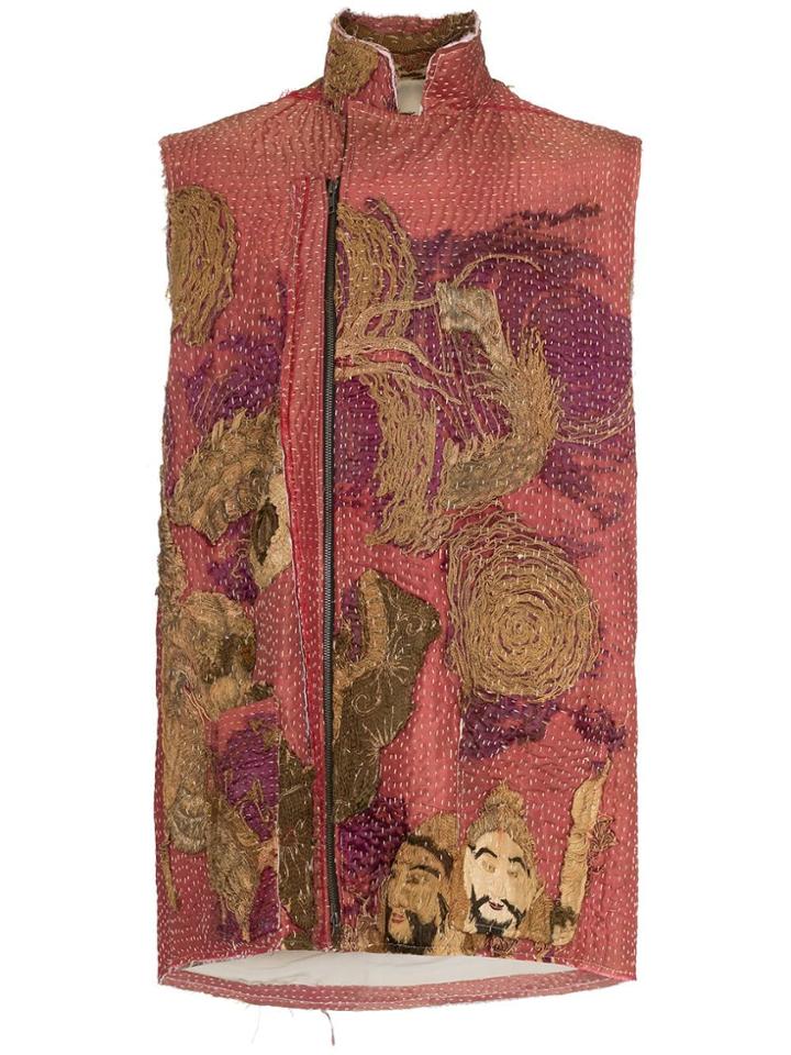 By Walid Tiger Embroidered Silk Gilet - Multicoloured