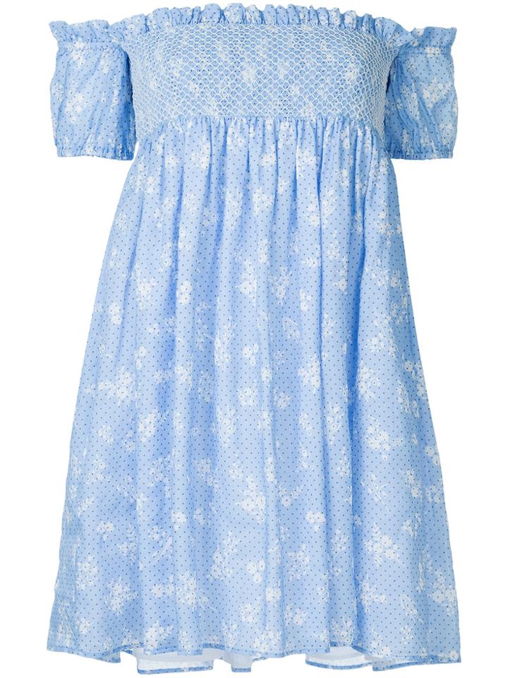 Miu Miu Floral Print Off-shoulder Dress - Blue