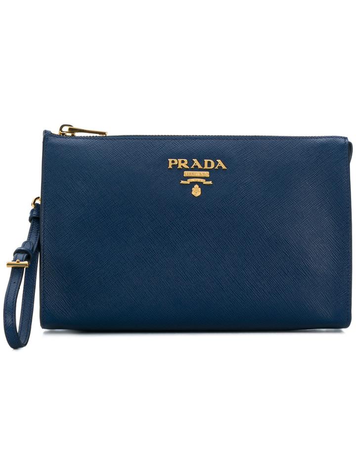 Prada Logo Plaque Clutch - Blue