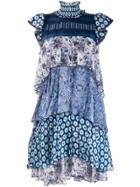 Dvf Diane Von Furstenberg Ruffled Neck Panelled Dress - Blue