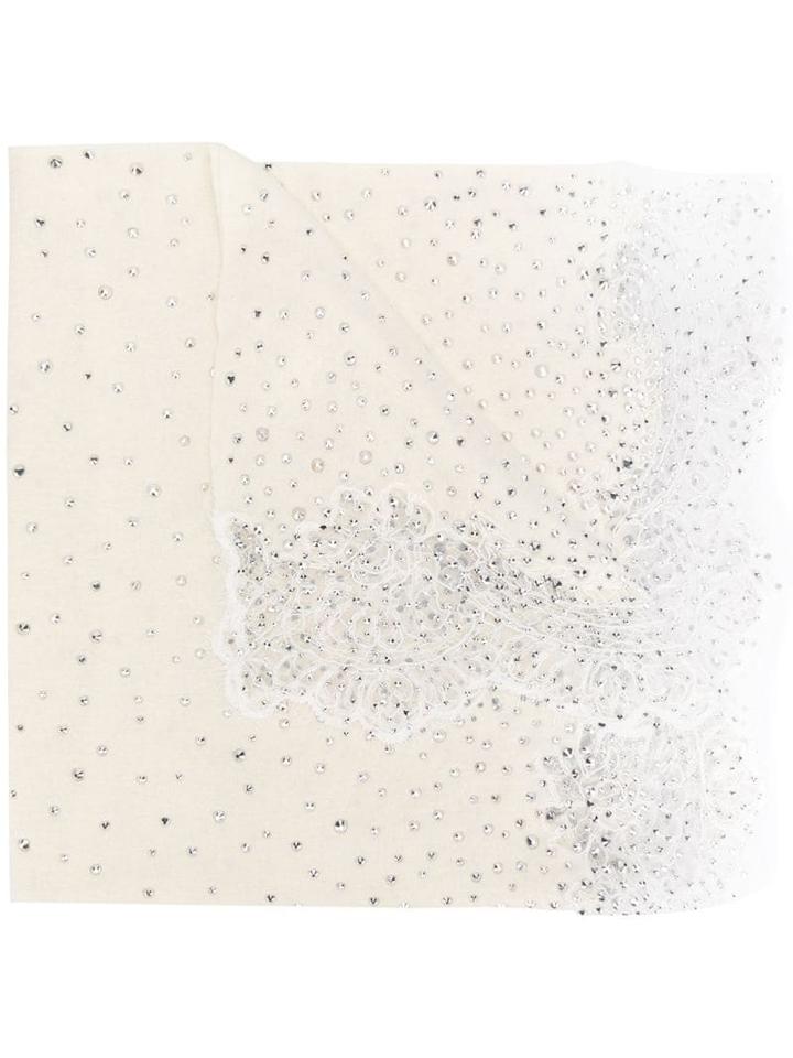 Ermanno Scervino Rhinestone-embellished Logo Scarf - Neutrals