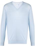 Brioni V-neck Fine Knit Jumper - Blue
