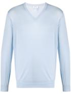 Brioni V-neck Fine Knit Jumper - Blue