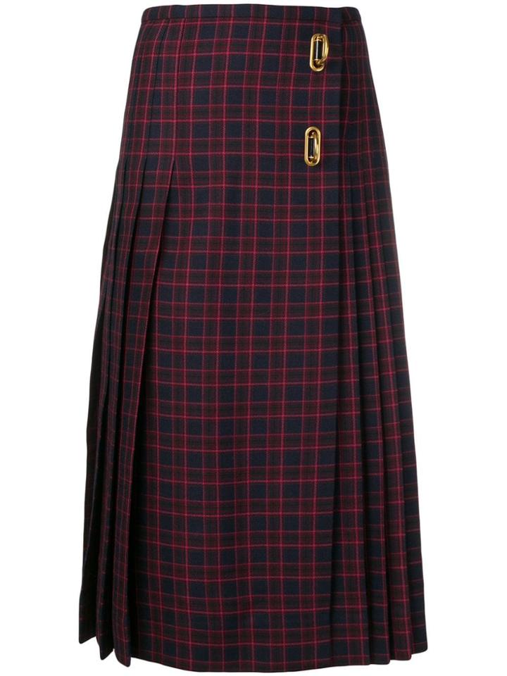 Burberry Checked Pleated Skirt - Blue