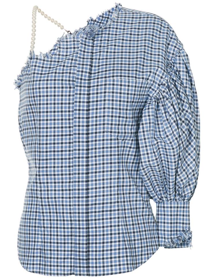 Facetasm Checked One Shoulder Shirt - Blue