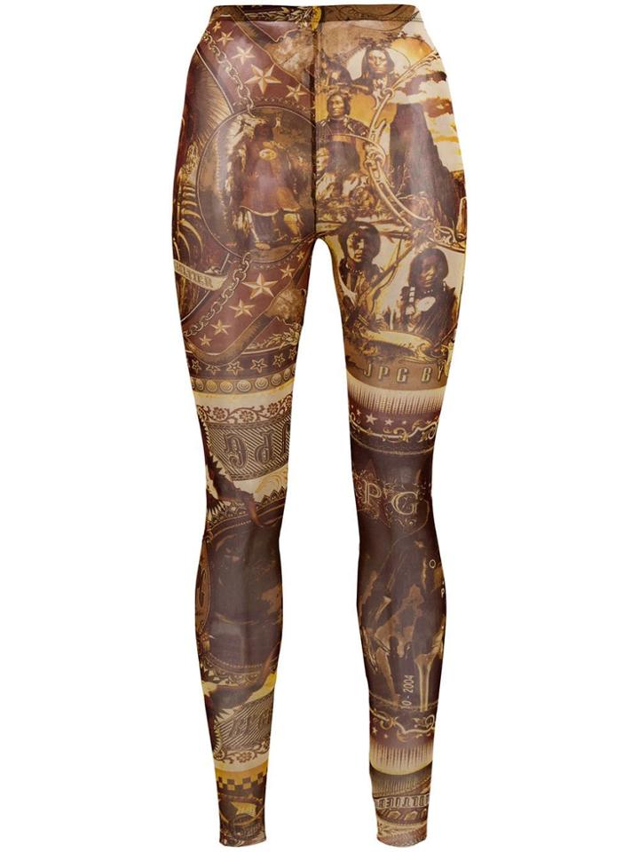 Jean Paul Gaultier Vintage American Indians Print Leggings - Brown