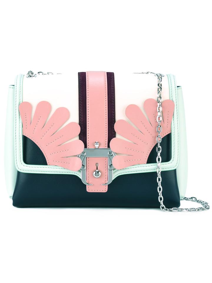 Paula Cademartori - Floral Detail Bag With Silver Tone Shoulder Chain - Women - Leather - One Size, Women's, Pink/purple, Leather
