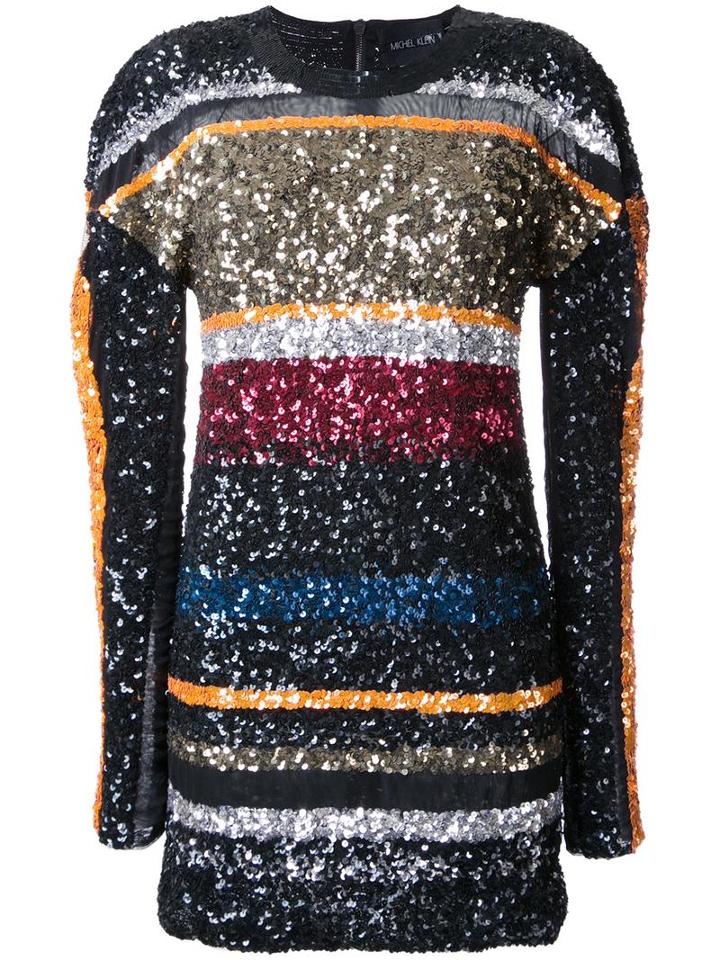 Michel Klein Striped Sequined Dress, Women's, Size: 34, Black, Polyester