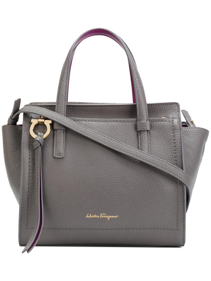 Salvatore Ferragamo - Grained Gancio Tote - Women - Calf Leather - One Size, Grey, Calf Leather
