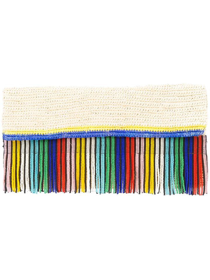 Sensi Studio Woven Clutch With Beaded Fringing - Nude & Neutrals
