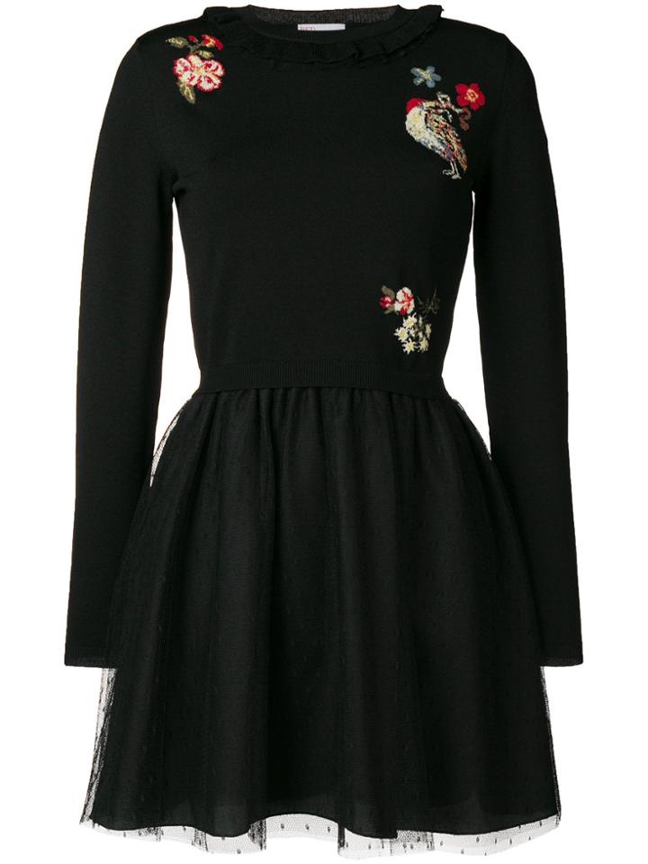 Red Valentino Embroidered Jumper-dress - Black