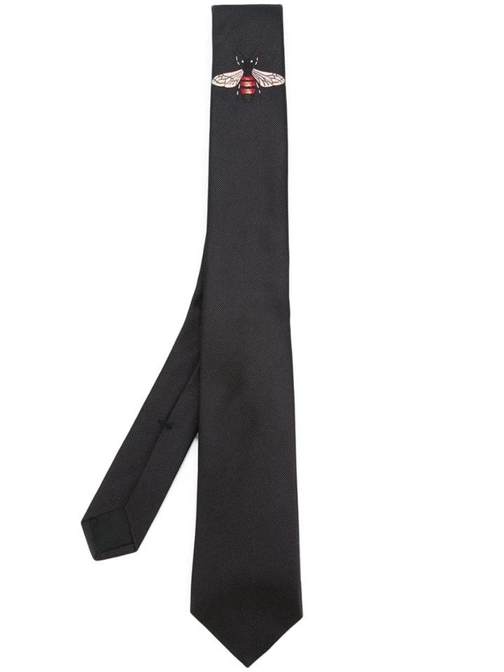 Gucci Embroidered Bee Tie - Black