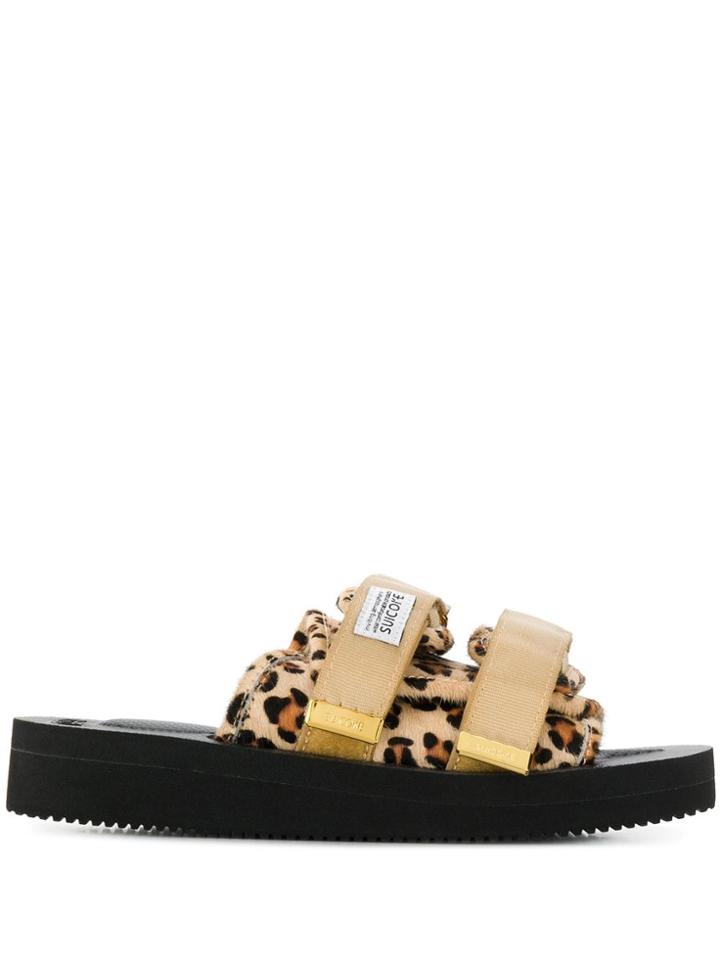 Suicoke Animal Pattern Touch-strap Slides - Neutrals