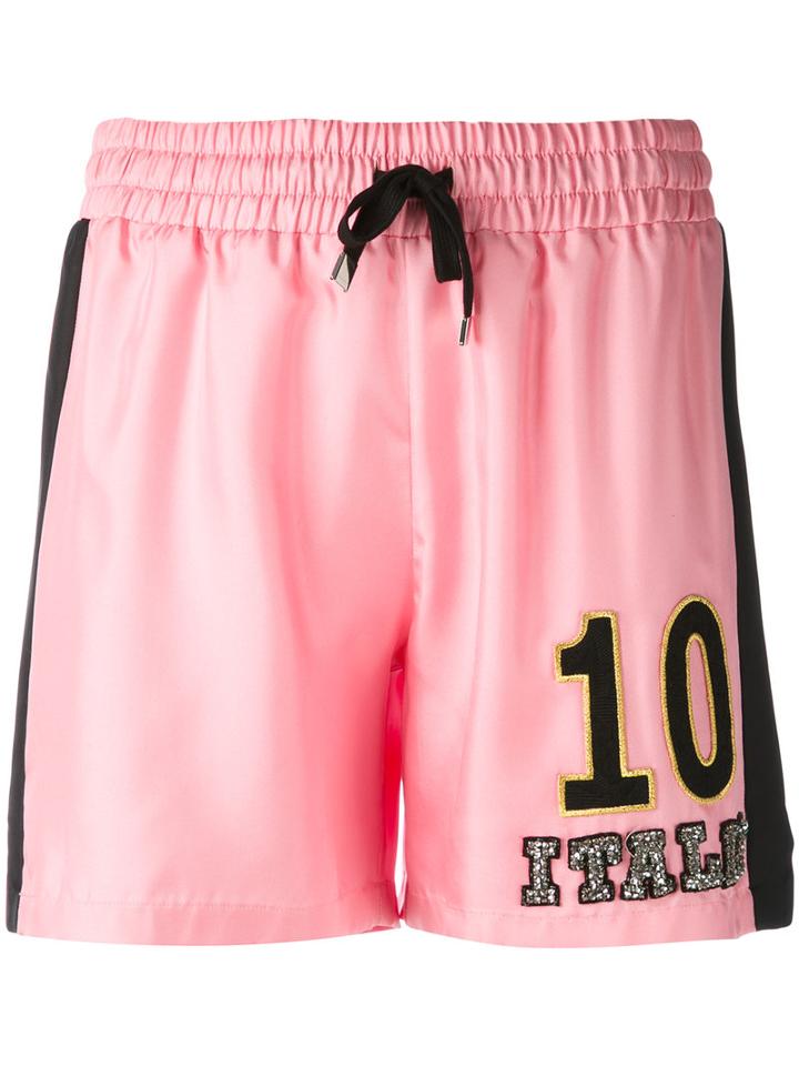 Dolce & Gabbana - Number Embroidered Track Shorts - Women - Silk/cotton/polyester/glass - 38, Pink/purple, Silk/cotton/polyester/glass