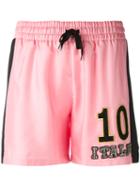Dolce & Gabbana - Number Embroidered Track Shorts - Women - Silk/cotton/polyester/glass - 38, Pink/purple, Silk/cotton/polyester/glass