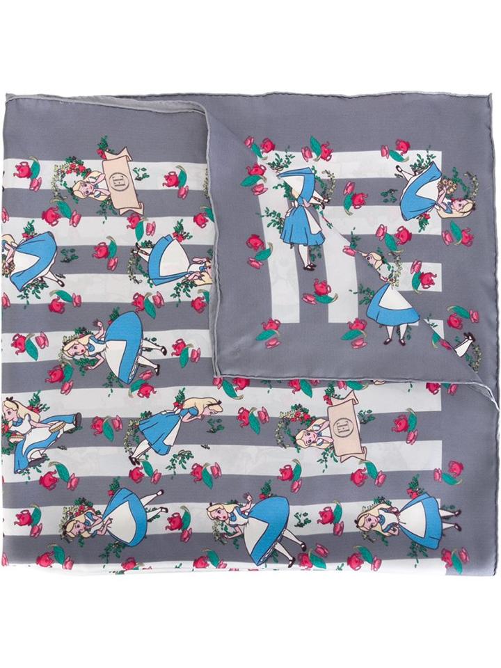 Olympia Le-tan Alice In Wonderland Print Scarf, Women's, Grey, Silk