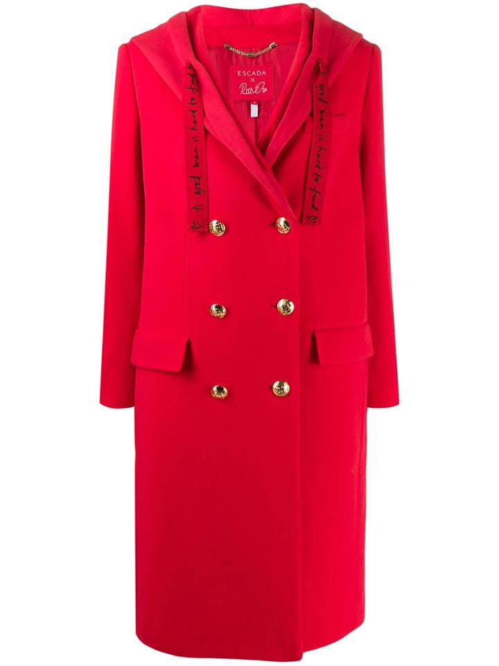 Escada Hooded Double-breasted Coat - Red