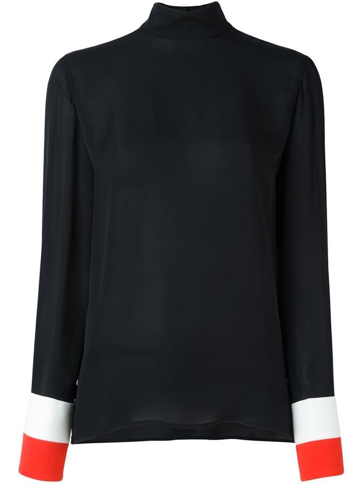 Emilio Pucci Contrast Cuff Blouse, Women's, Size: 40, Black, Silk/viscose/spandex/elastane