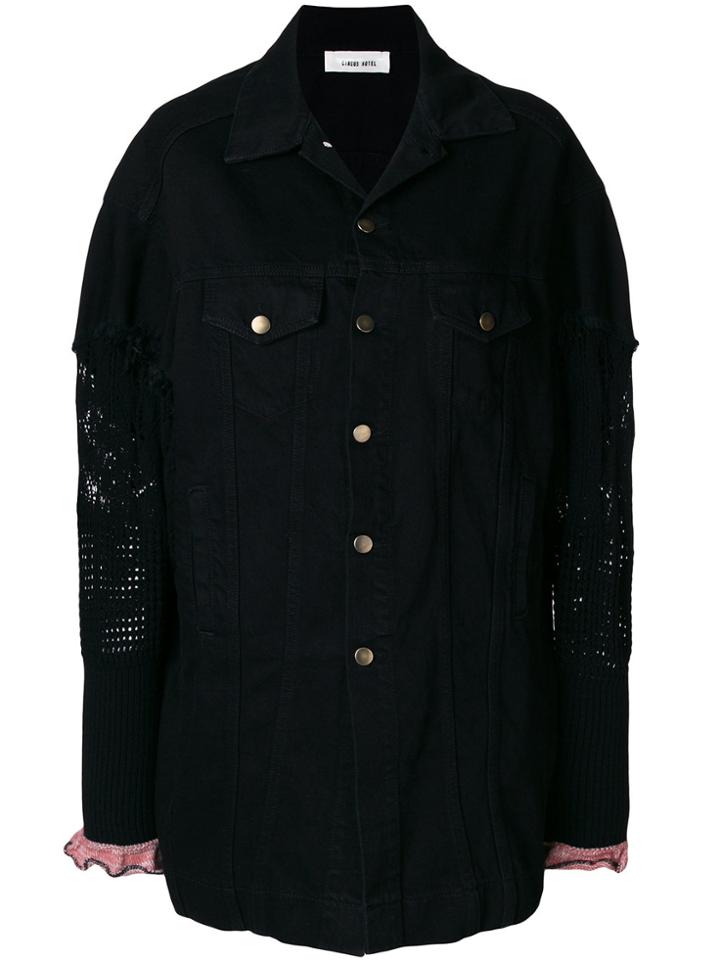 Circus Hotel Crochet Sleeve Oversized Denim Jacket - Black