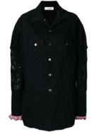 Circus Hotel Crochet Sleeve Oversized Denim Jacket - Black