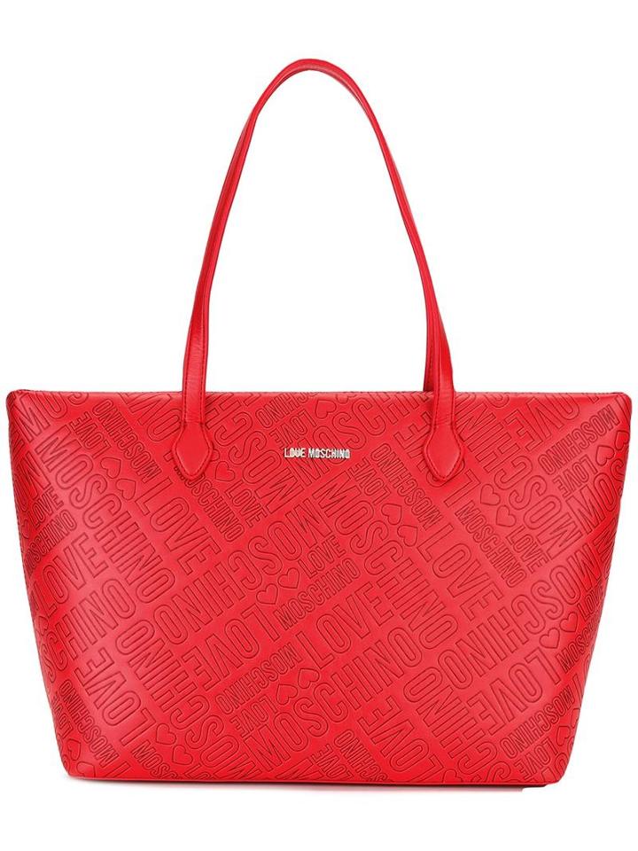 Love Moschino Logo Embossed Tote, Women's, Red, Polyurethane
