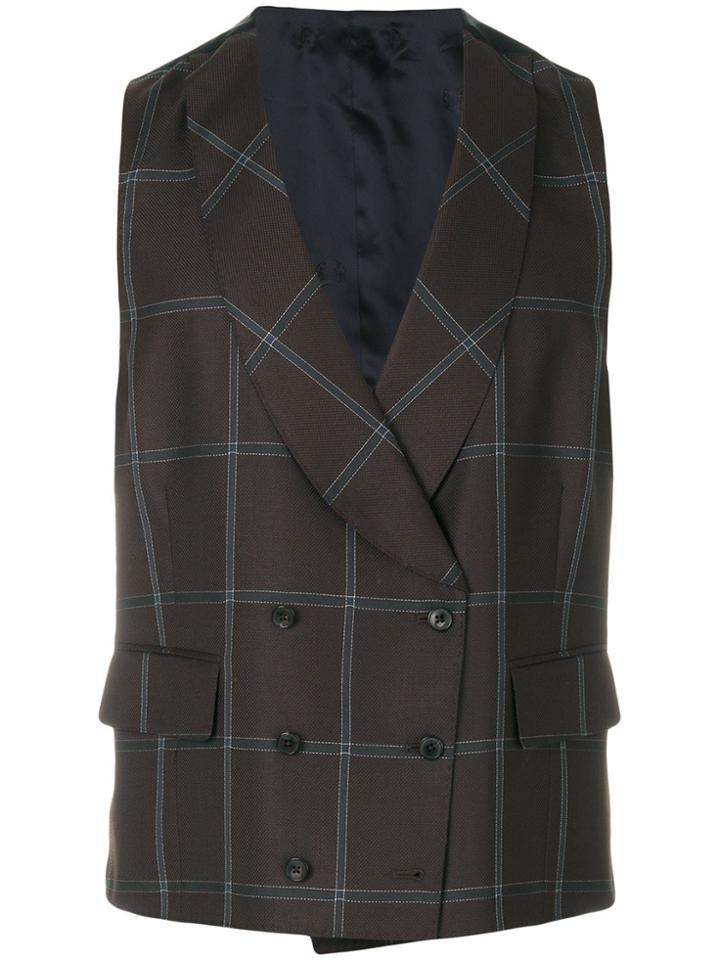 Gabriele Pasini Double Breasted Checked Print Waistcoat - Brown