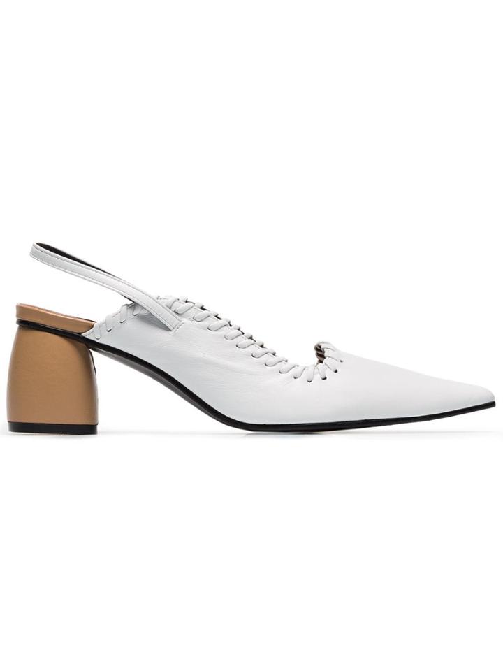 Reike Nen White 60 Curved Leather Slingback Pumps