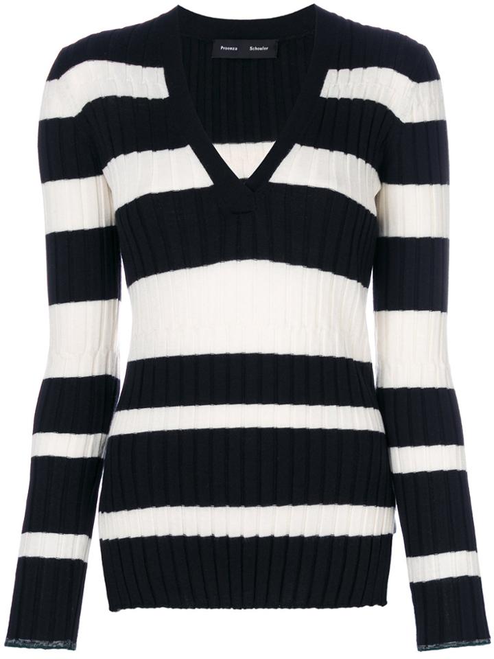 Proenza Schouler Striped V-neck Knitted Top - Black
