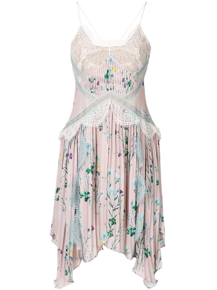 Self-portrait Floral Print Asymmetric Dress With Lace Inserts - Pink