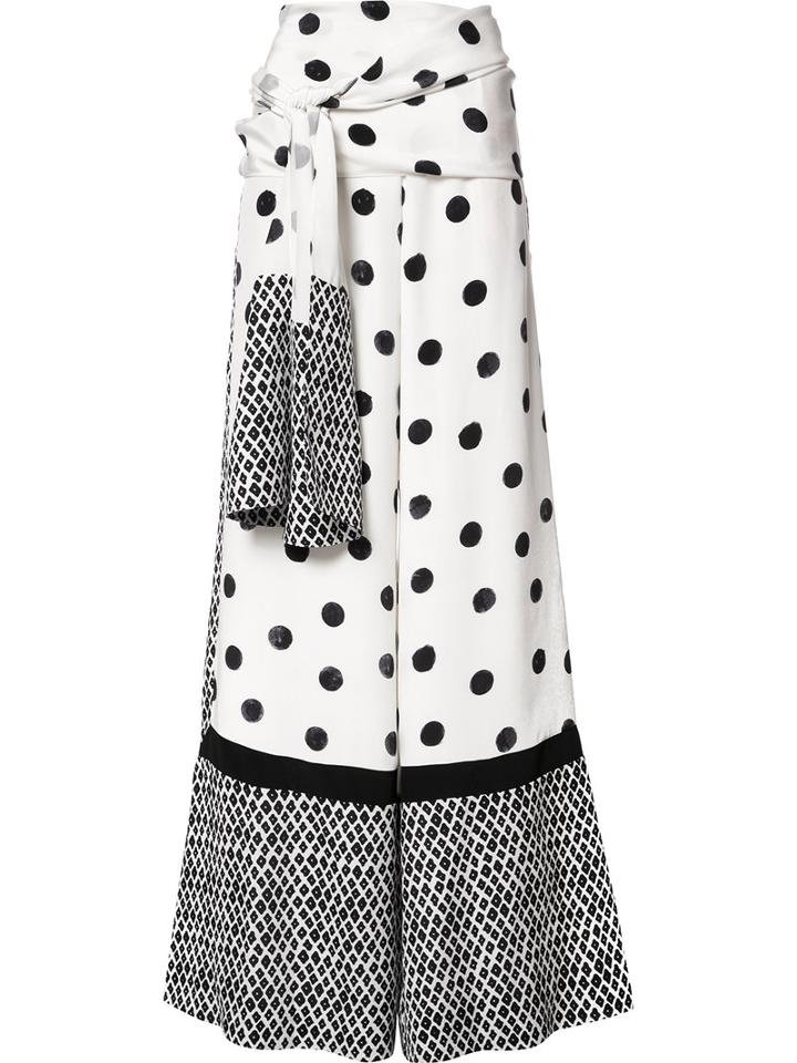 Oscar De La Renta - Dots Print Palazzo Pants - Women - Silk - 6, Women's, White, Silk