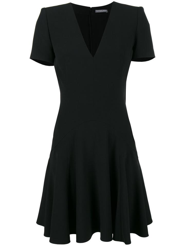 Alexander Mcqueen - V-neck Short Sleeve Dress - Women - Silk/acetate/viscose - 48, Black, Silk/acetate/viscose
