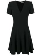 Alexander Mcqueen - V-neck Short Sleeve Dress - Women - Silk/acetate/viscose - 48, Black, Silk/acetate/viscose