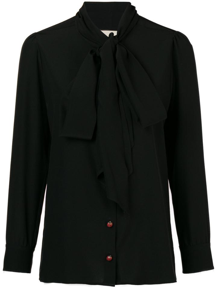 Gucci Bow-neck Ladybug Buttons Blouse - Black