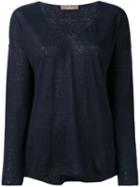 Cruciani - V-neck Knit - Women - Linen/flax - 42, Blue, Linen/flax
