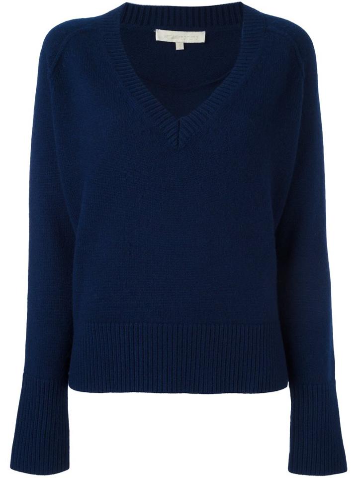 Vanessa Bruno V Neck Jumper, Women's, Size: Large, Blue, Wool/yak