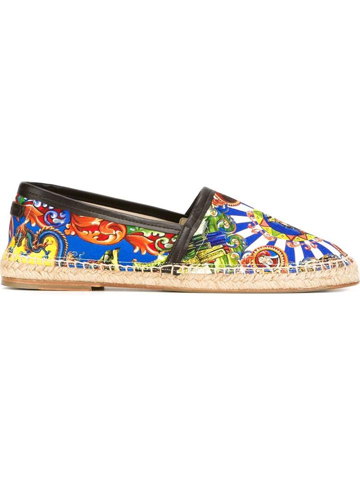 Dolce & Gabbana Carretto Siciliano Print Espadrilles, Men's, Size: 43, Cotton/leather/leather